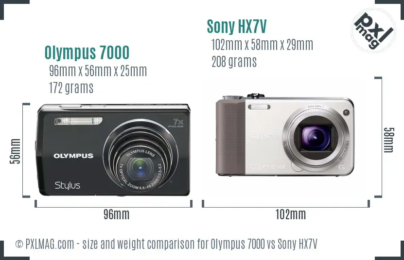 Olympus 7000 vs Sony HX7V size comparison