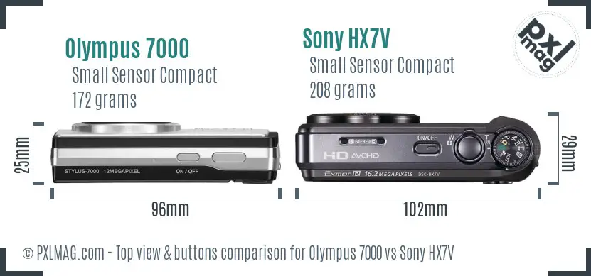 Olympus 7000 vs Sony HX7V top view buttons comparison