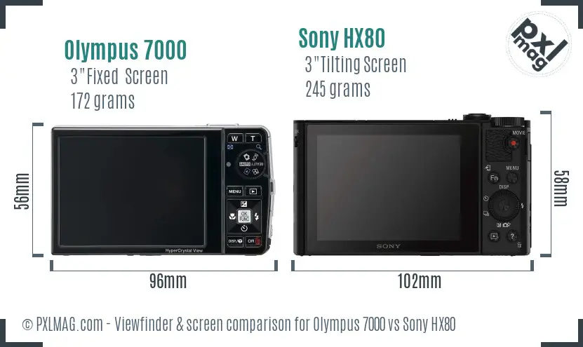 Olympus 7000 vs Sony HX80 Screen and Viewfinder comparison
