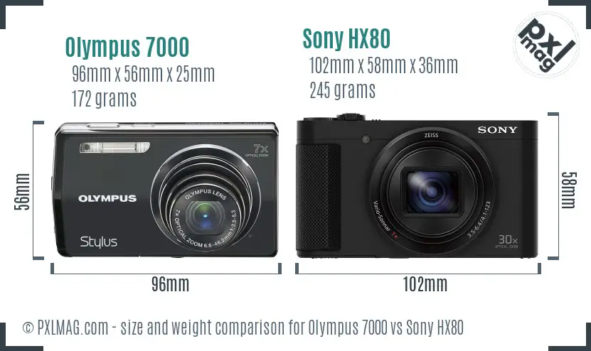 Olympus 7000 vs Sony HX80 size comparison