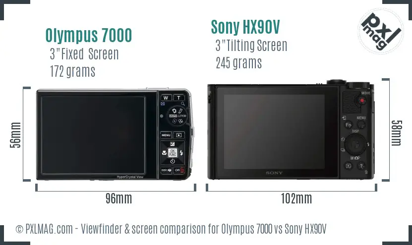 Olympus 7000 vs Sony HX90V Screen and Viewfinder comparison