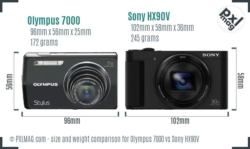 Olympus 7000 vs Sony HX90V size comparison