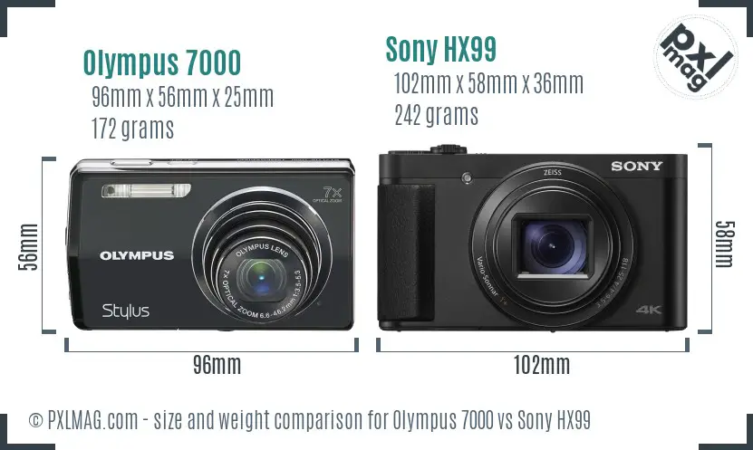 Olympus 7000 vs Sony HX99 size comparison