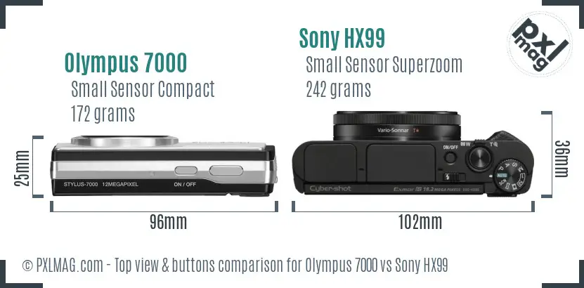 Olympus 7000 vs Sony HX99 top view buttons comparison