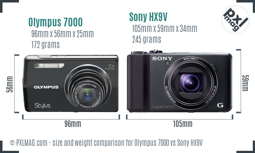 Olympus 7000 vs Sony HX9V size comparison