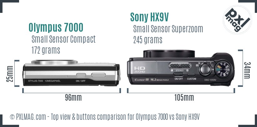 Olympus 7000 vs Sony HX9V top view buttons comparison