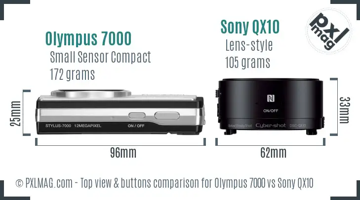 Olympus 7000 vs Sony QX10 top view buttons comparison Olympus 7000 vs Sony QX10 top view buttons comparison