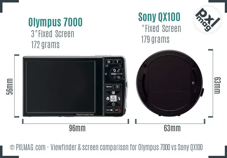Olympus 7000 vs Sony QX100 Screen and Viewfinder comparison