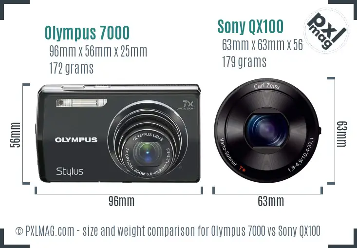 Olympus 7000 vs Sony QX100 size comparison