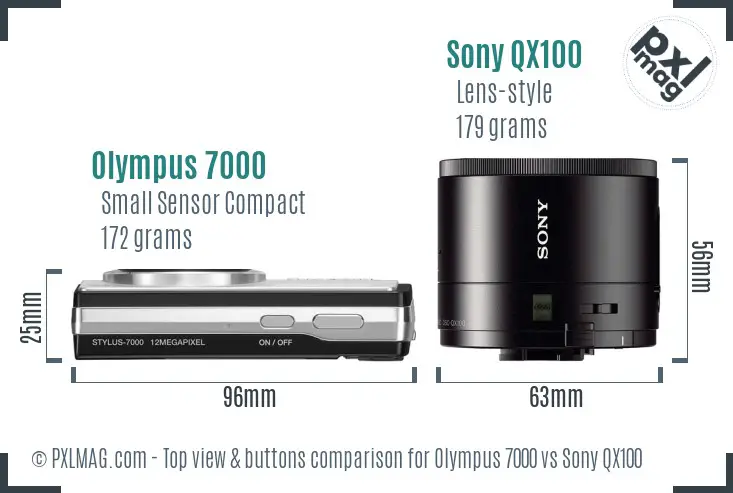 Olympus 7000 vs Sony QX100 top view buttons comparison