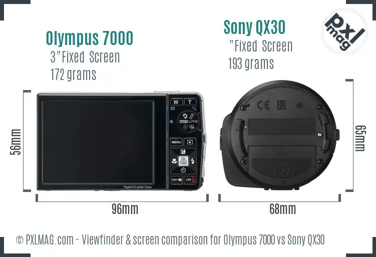 Olympus 7000 vs Sony QX30 Screen and Viewfinder comparison