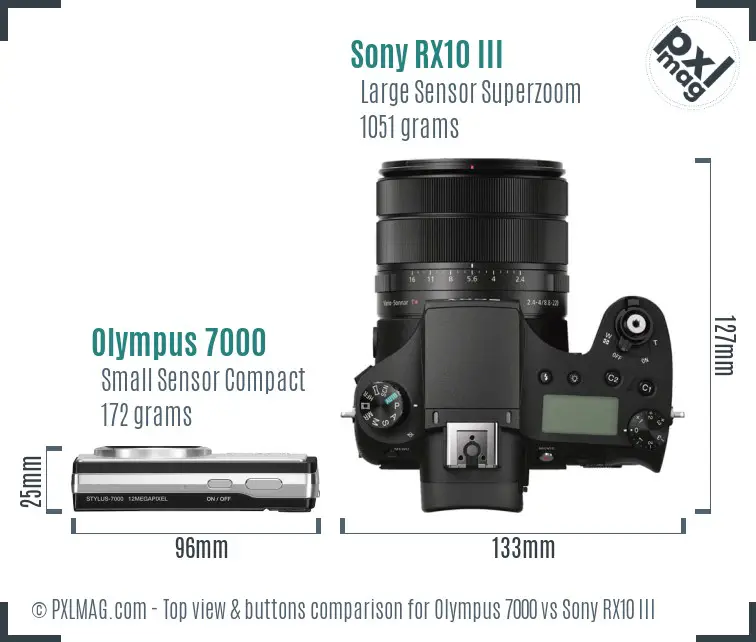 Olympus 7000 vs Sony RX10 III top view buttons comparison