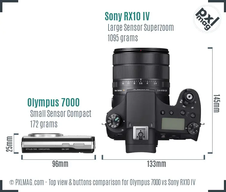 Olympus 7000 vs Sony RX10 IV top view buttons comparison