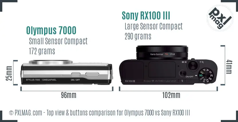 Olympus 7000 vs Sony RX100 III top view buttons comparison