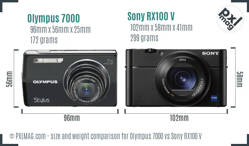 Olympus 7000 vs Sony RX100 V size comparison