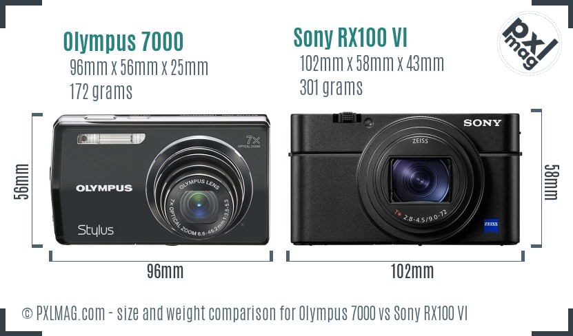 Olympus 7000 vs Sony RX100 VI size comparison Olympus 7000 vs Sony RX100 VI size comparison