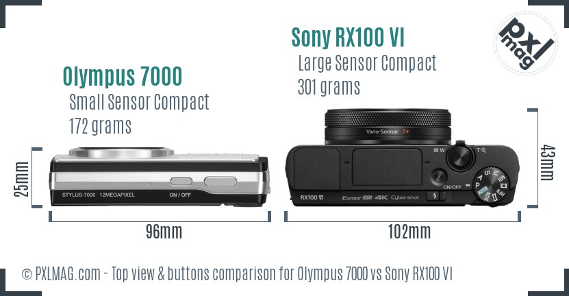 Olympus 7000 vs Sony RX100 VI top view buttons comparison