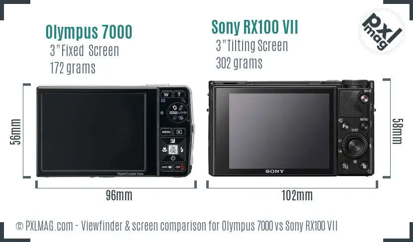 Olympus 7000 vs Sony RX100 VII Screen and Viewfinder comparison