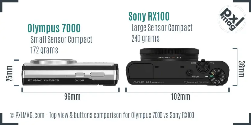 Olympus 7000 vs Sony RX100 top view buttons comparison