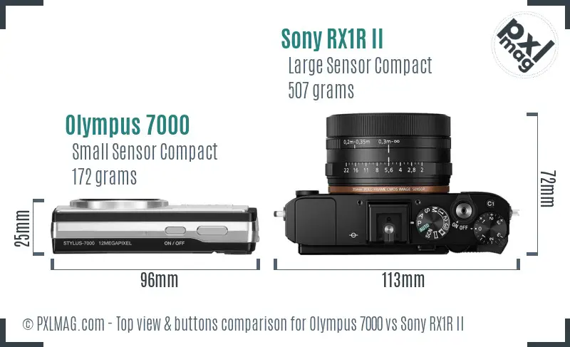 Olympus 7000 vs Sony RX1R II top view buttons comparison