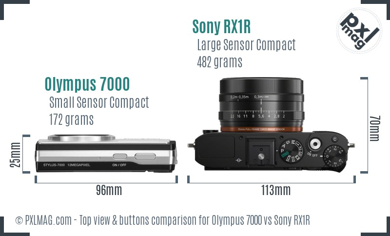 Olympus 7000 vs Sony RX1R top view buttons comparison