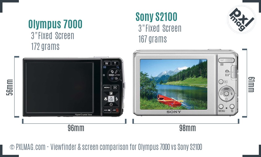 Olympus 7000 vs Sony S2100 Screen and Viewfinder comparison