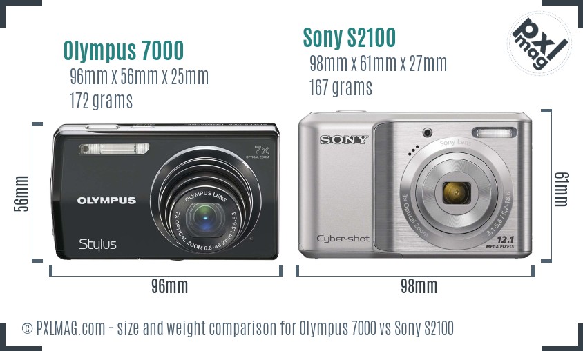 Olympus 7000 vs Sony S2100 size comparison Olympus 7000 vs Sony S2100 size comparison