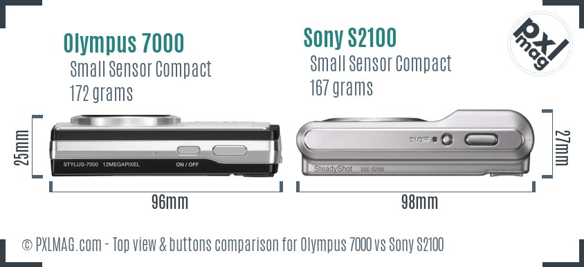 Olympus 7000 vs Sony S2100 top view buttons comparison