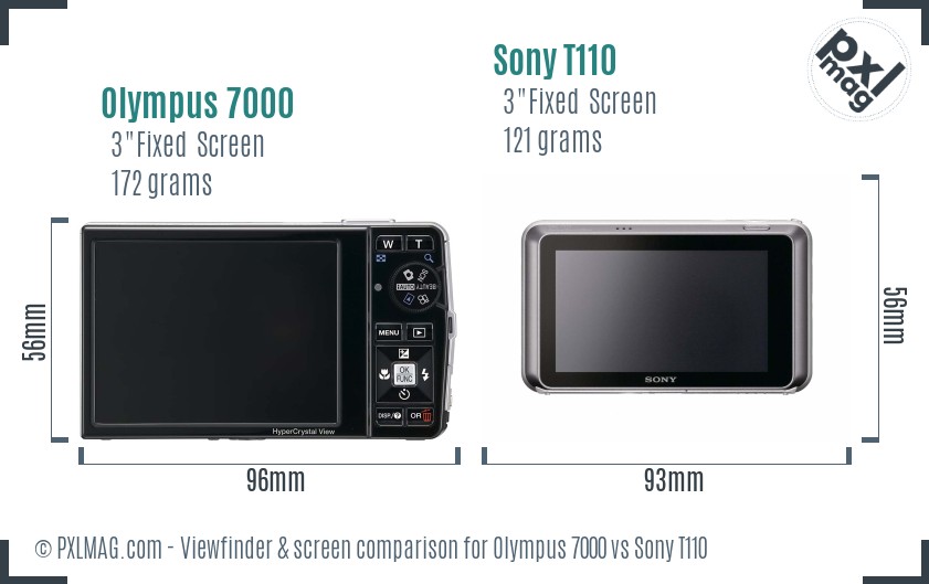 Olympus 7000 vs Sony T110 Screen and Viewfinder comparison