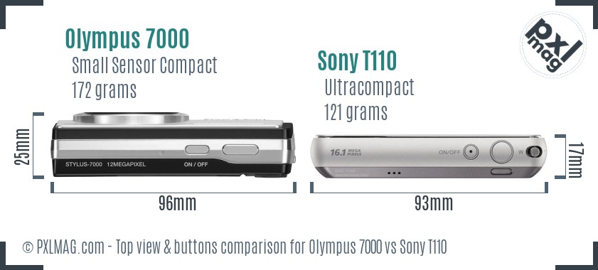 Olympus 7000 vs Sony T110 top view buttons comparison