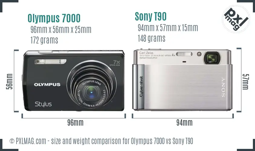 Olympus 7000 vs Sony T90 size comparison