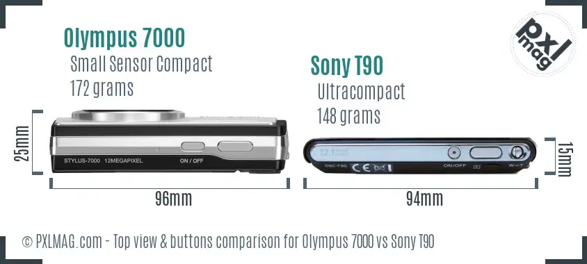 Olympus 7000 vs Sony T90 top view buttons comparison