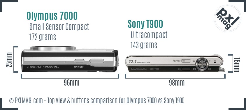 Olympus 7000 vs Sony T900 top view buttons comparison