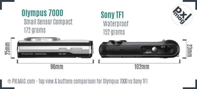 Olympus 7000 vs Sony TF1 top view buttons comparison