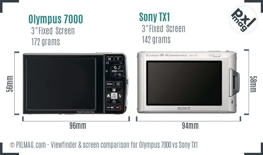 Olympus 7000 vs Sony TX1 Screen and Viewfinder comparison