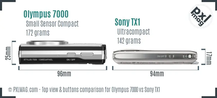 Olympus 7000 vs Sony TX1 top view buttons comparison