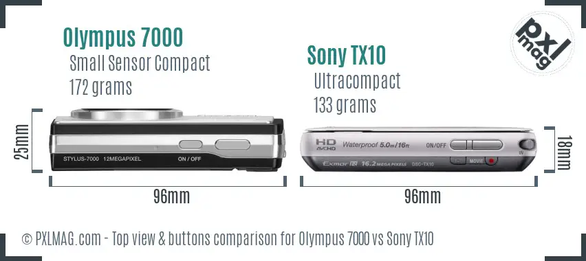 Olympus 7000 vs Sony TX10 top view buttons comparison