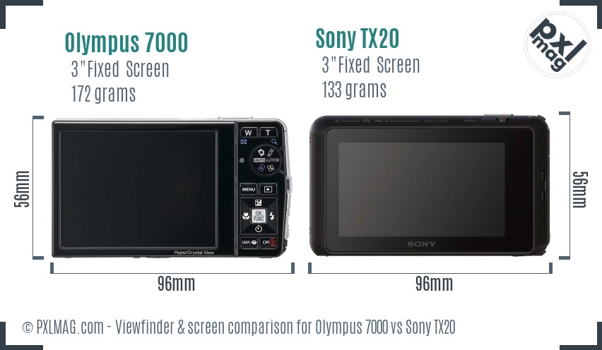 Olympus 7000 vs Sony TX20 Screen and Viewfinder comparison