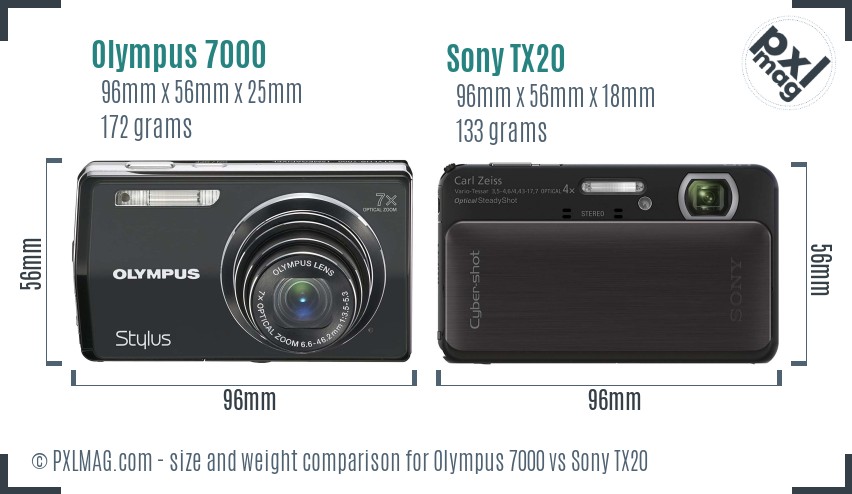 Olympus 7000 vs Sony TX20 size comparison