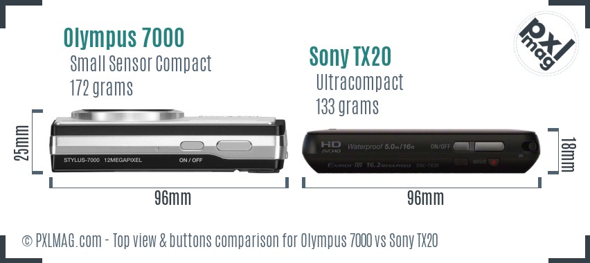 Olympus 7000 vs Sony TX20 top view buttons comparison