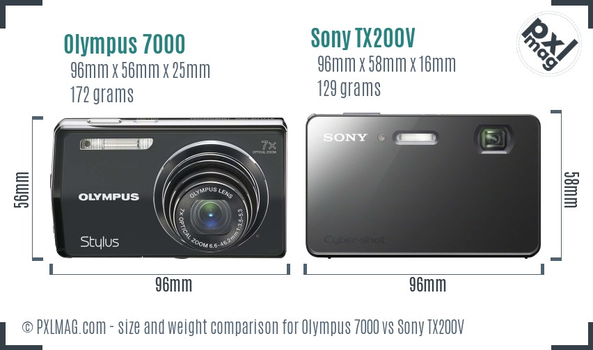 Olympus 7000 vs Sony TX200V size comparison