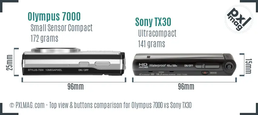 Olympus 7000 vs Sony TX30 top view buttons comparison Olympus 7000 vs Sony TX30 top view buttons comparison