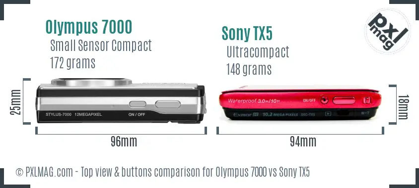 Olympus 7000 vs Sony TX5 top view buttons comparison