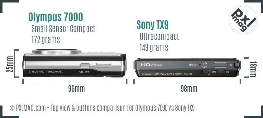 Olympus 7000 vs Sony TX9 top view buttons comparison