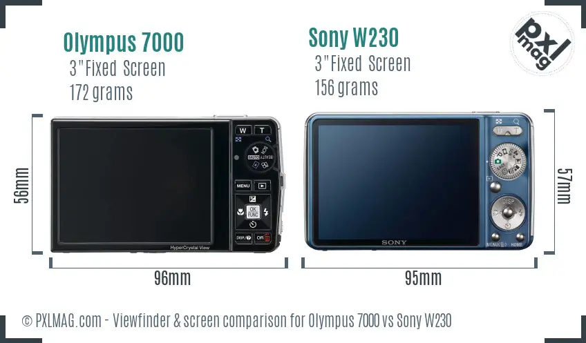 Olympus 7000 vs Sony W230 Screen and Viewfinder comparison