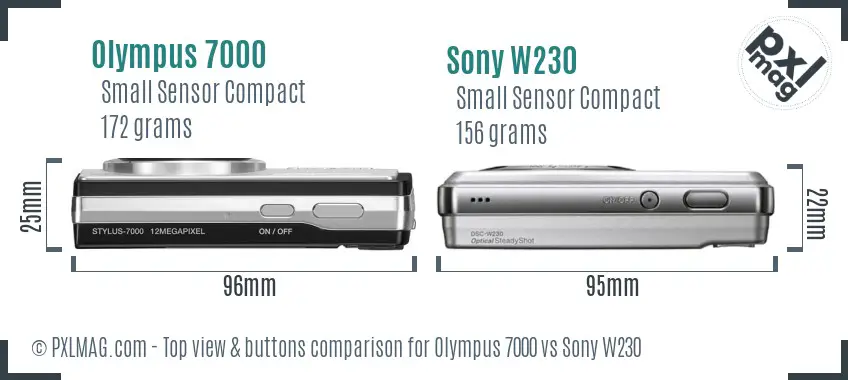 Olympus 7000 vs Sony W230 top view buttons comparison