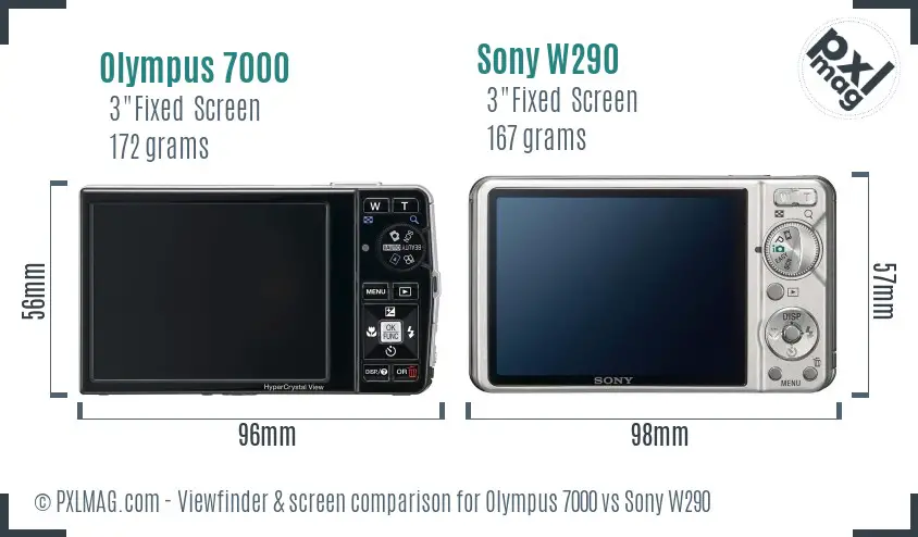 Olympus 7000 vs Sony W290 Screen and Viewfinder comparison