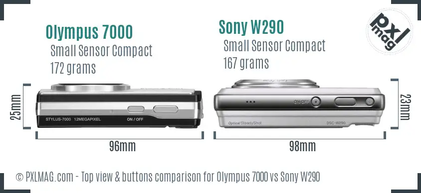 Olympus 7000 vs Sony W290 top view buttons comparison