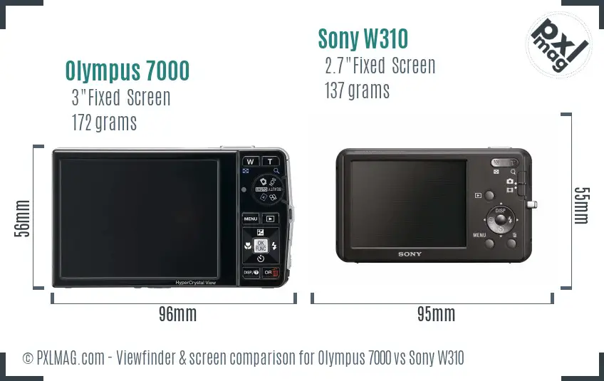 Olympus 7000 vs Sony W310 Screen and Viewfinder comparison