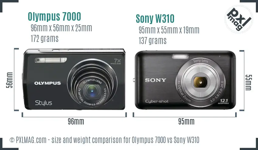 Olympus 7000 vs Sony W310 size comparison